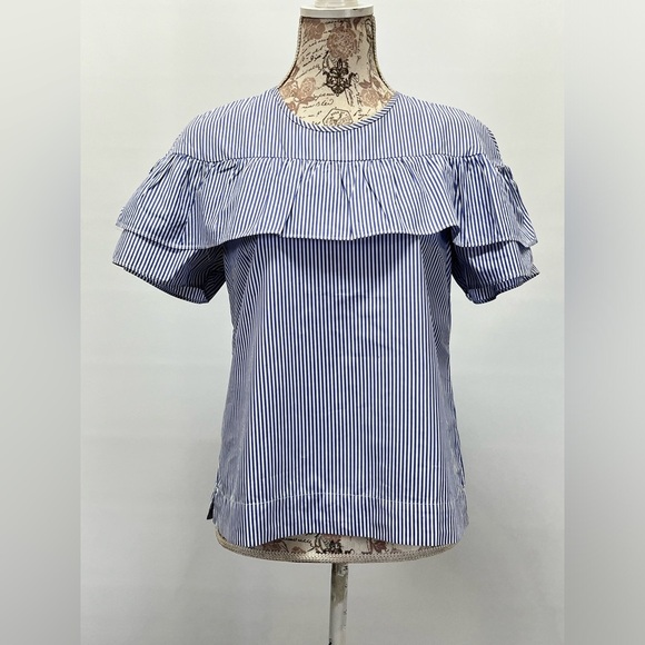 J CREW Blue and white micro stripe ruffle top blouse size 8. - Picture 8 of 12